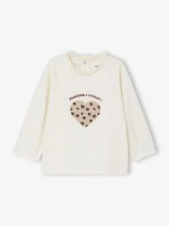 T-shirt Bébé Manches Longues Avec Motif C½ur Léopard - écru