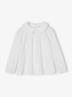 T-shirt Blouse En Broderie Anglaise Fille Manches Longues - écru