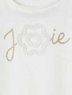 T-shirt Cérémonie Motif Fleur En Relief Lettres Pailletées Fille - Blanc -Vertbaudet Soldes Boutique t shirt ceremonie motif fleur en relief lettres pailletees fille 2