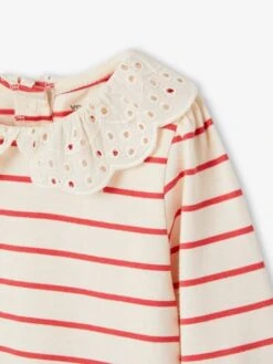 T-shirt Col Brodé Bébé Manches Longues - Rayé Rouge -Vertbaudet Soldes Boutique t shirt col brode bebe manches longues 37