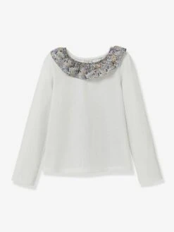 Cyrillus T-shirt Col En Tissu Liberty Coton Biologique - écru