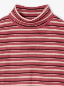 T-shirt Col Roulé En Côtes Fille - Rayé Bleu -Vertbaudet Soldes Boutique t shirt col roule en cotes fille 26