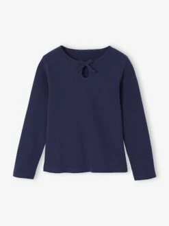 T-shirt En Côtes Fille Manches Longues - Marine