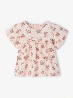 T-shirt Fleuri Bébé En Coton Bio - Rose Pâle