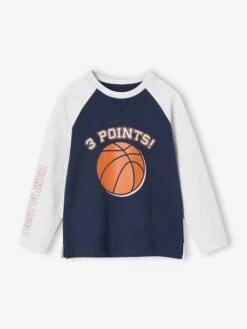 T-shirt Motif Ballon En Relief Garçon Manches Raglan Contrastées - Bleu Nuit -Vertbaudet Soldes Boutique t shirt motif ballon en relief garcon manches raglan contrastees 5