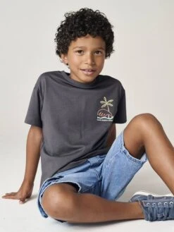 T-Shirt Motif Devant Et Dos Garçon - Jaune Pâle