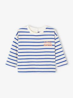 T-shirt Rayé Pressionné Dos Bébé En Coton Bio - Rouge