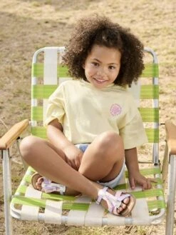 T-shirt "summer" Motif Fleur Glitter Fille - Jaune Pâle