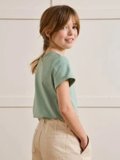 Cyrillus Tee-shirt à Message En Tissu Liberty Coton Bio - Vert D'eau -Vertbaudet Soldes Boutique tee shirt a message en tissu liberty coton bio 2