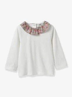 Cyrillus Tee-shirt Col En Tissu Liberty Bébé - Coton Biologique - Rose Imprimé