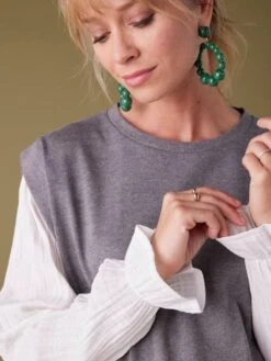 Tee-shirt De Grossesse Bi-matière Manches En Gaze. De Coton - Gris Souris -Vertbaudet Soldes Boutique tee shirt de grossesse bi matiere manches en gaze. de coton 3