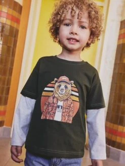 Tee-shirt Effet Doubles Manches Garçon - Marine -Vertbaudet Soldes Boutique tee shirt effet doubles manches garcon 14