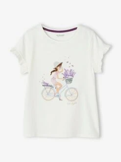 Tee-shirt "Egérie" Fille Manches Courtes Volantées - Ivoire -Vertbaudet Soldes Boutique tee shirt egerie fille manches courtes volantees 2
