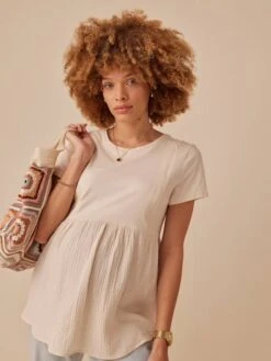 Tee-shirt Grossesse Bi- Matière - Sable -Vertbaudet Soldes Boutique tee shirt grossesse bi matiere 17