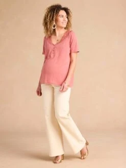 Tee-shirt Grossesse Devant/dos Encolure Macramé - Tomette