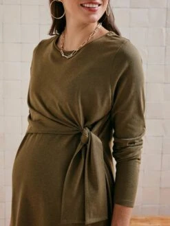 Tee-shirt Long à Noeud Grossesse Et Allaitement - Olive -Vertbaudet Soldes Boutique tee shirt long a noeud grossesse et allaitement 2