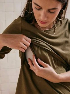 Tee-shirt Long à Noeud Grossesse Et Allaitement - Olive -Vertbaudet Soldes Boutique tee shirt long a noeud grossesse et allaitement 3