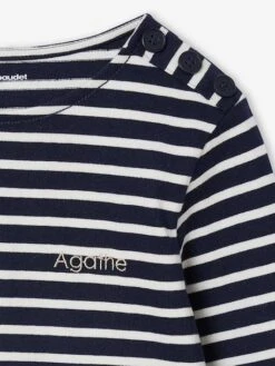 Tee-shirt Marinière Fille Personnalisable - Marine -Vertbaudet Soldes Boutique tee shirt mariniere fille personnalisable 3