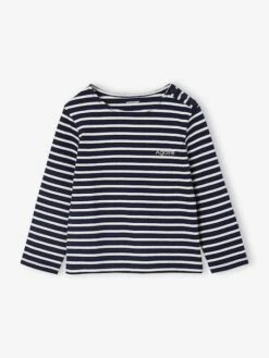 Tee-shirt Marinière Fille Personnalisable - Marine -Vertbaudet Soldes Boutique tee shirt mariniere fille personnalisable 4