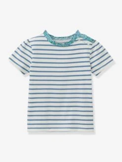 Cyrillus Tee-shirt Marinière Fille Tissu Liberty Coton Bio Manches Courtes - Bleu