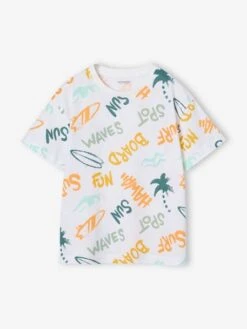 Tee-shirt Motifs Graphiques Vacances Garçon - Vert Imprimé -Vertbaudet Soldes Boutique tee shirt motifs graphiques vacances garcon 1