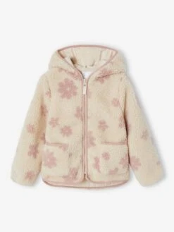Veste Fille Sherpa Motifs Fleurs - Vanille
