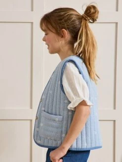 Cyrillus Veste Matelassée Sans Manches Fille Vichy Brodé - Carreaux Bleu -Vertbaudet Soldes Boutique veste matelassee sans manches fille vichy brode 6